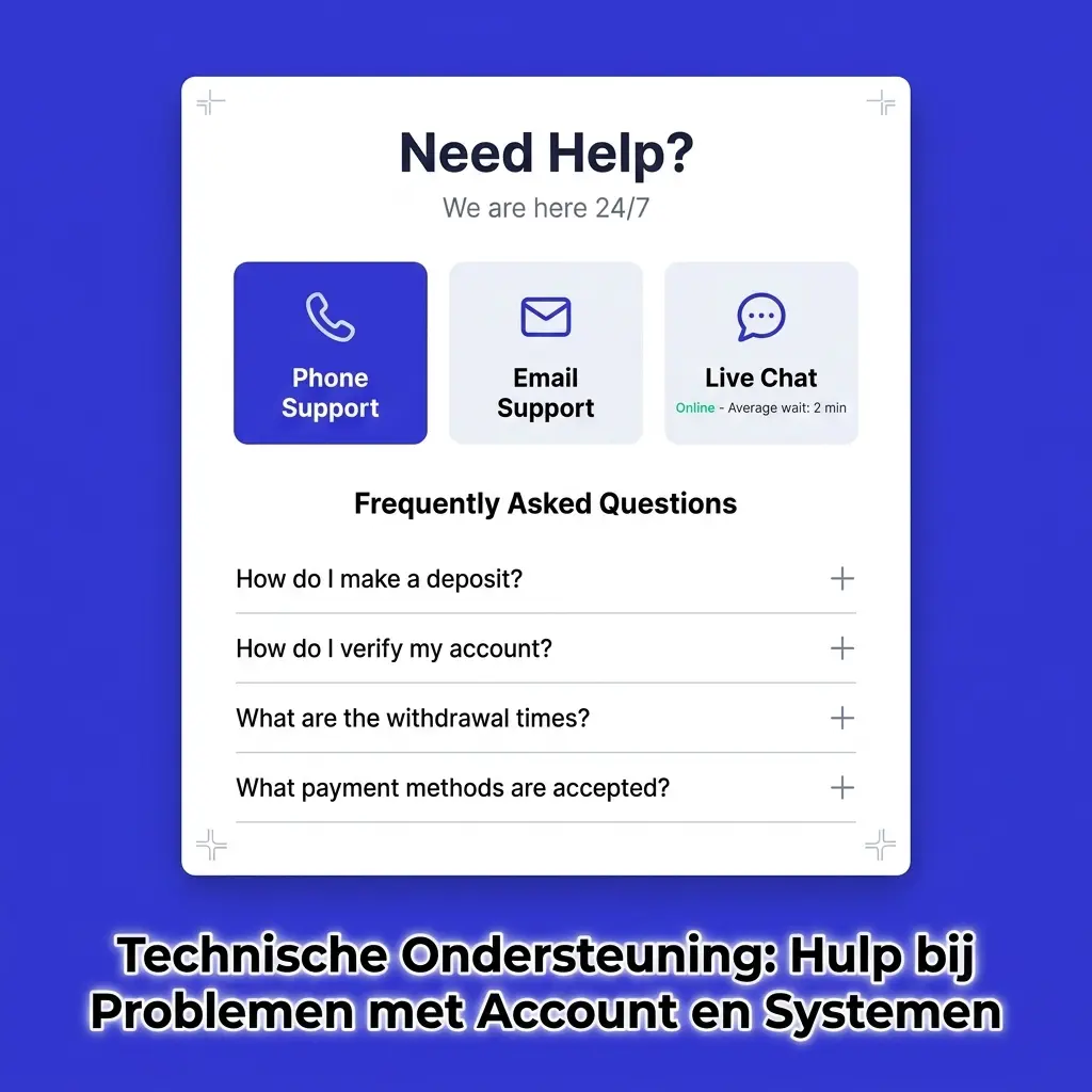 Technische ondersteuning voor accountproblemen, betalingen en systeemfouten met oplostijden en contacttips