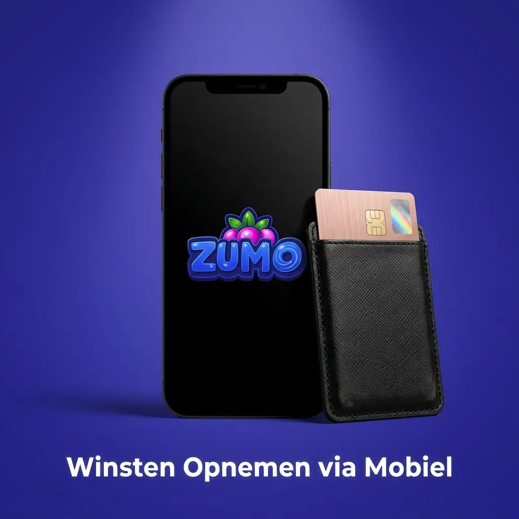 Mobiel scherm toont stappen voor het opnemen van winsten bij Zumo.bet, inclusief betaalmethode en minimumbedrag